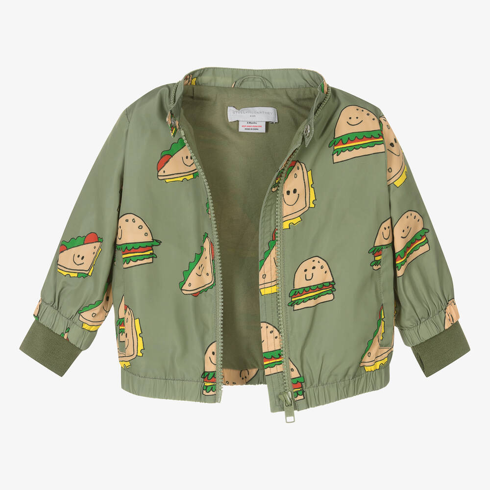 Stella McCartney Kids-جاكيت هودي أطفال ولادي لون أخضر كاكي | Childrensalon Outlet