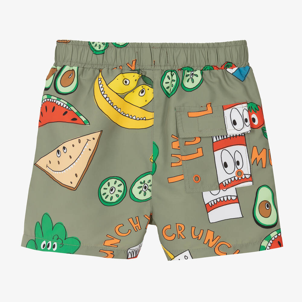 Stella McCartney Kids-Boys Khaki Green Printed Swim Shorts | Childrensalon Outlet