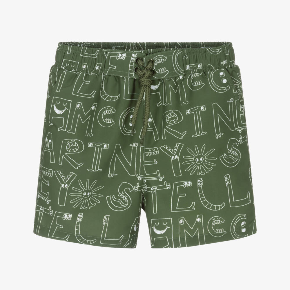 Stella McCartney Kids-Boys Khaki Logo Print Swimwear | Childrensalon Outlet