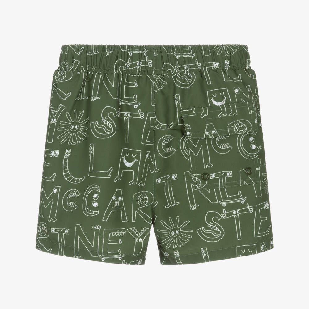 Stella McCartney Kids-Boys Khaki Logo Print Swimwear | Childrensalon Outlet