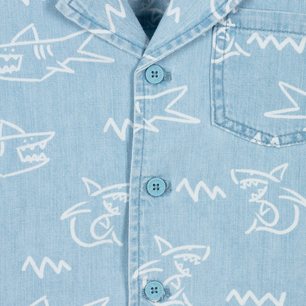 Stella McCartney Kids-Boys Light Blue Denim Shark Shirt | Childrensalon Outlet