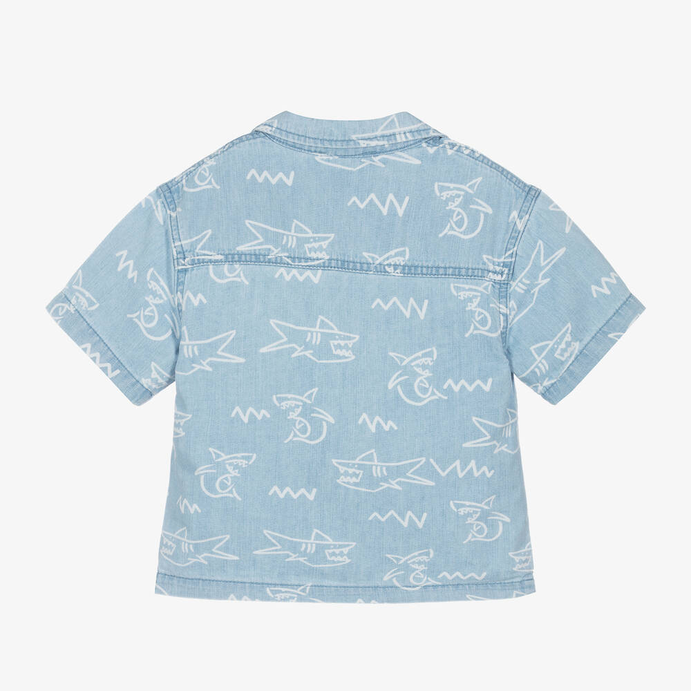 Stella McCartney Kids-Boys Light Blue Denim Shark Shirt | Childrensalon Outlet