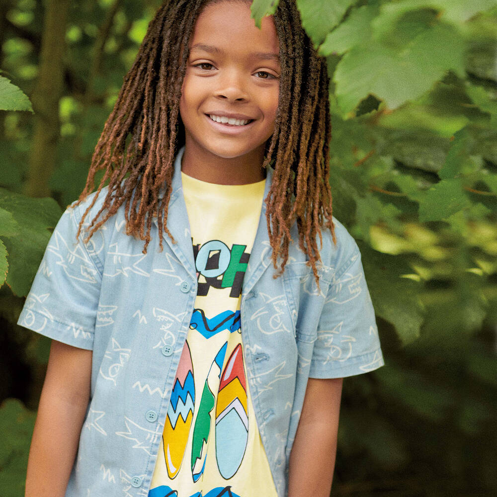 Stella McCartney Kids-Boys Light Blue Denim Shark Shirt | Childrensalon Outlet