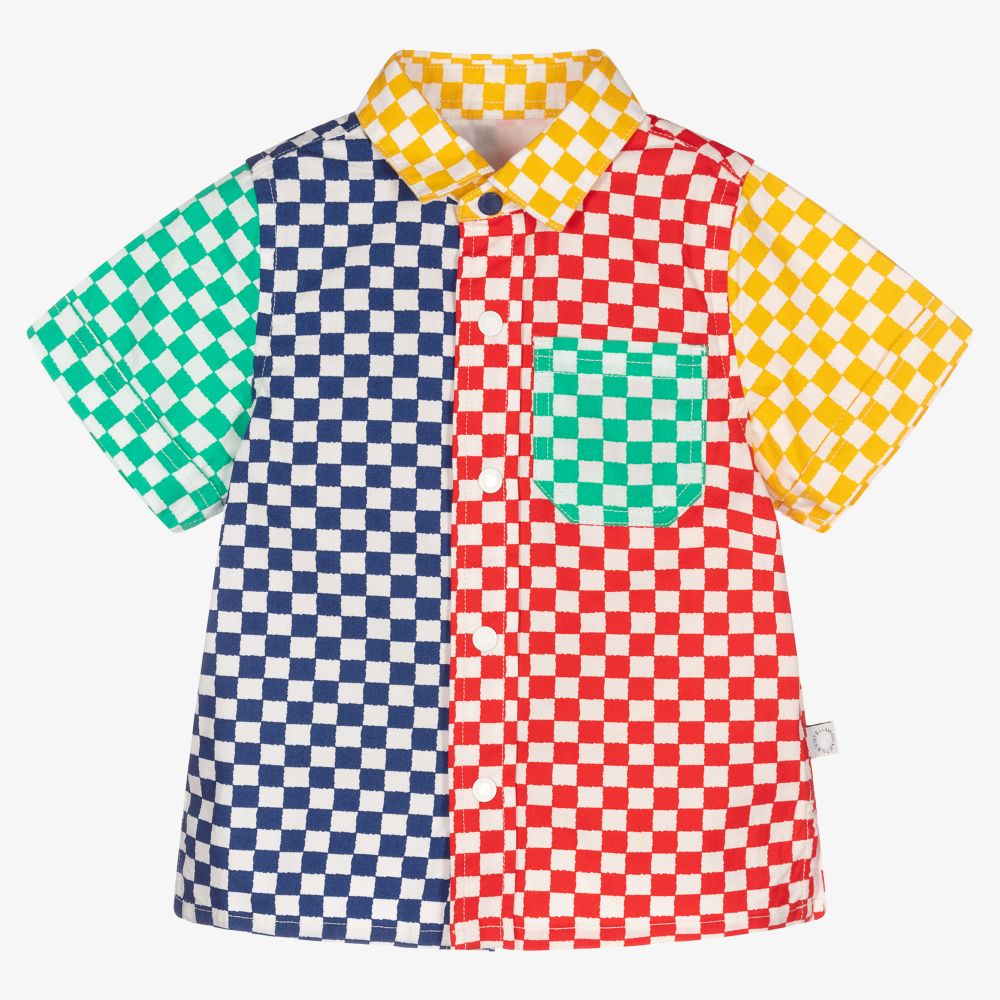 Stella McCartney Kids - قميص أطفال ولادي قطن عضوي بوبلين كاروهات بطبعة ملونة | Childrensalon