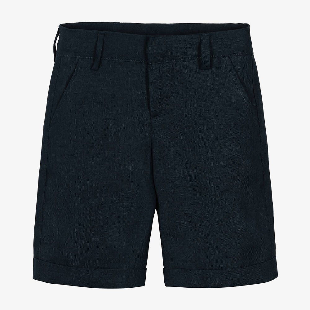 Stella McCartney Kids-Boys Navy Blue Linen Shorts | Childrensalon Outlet