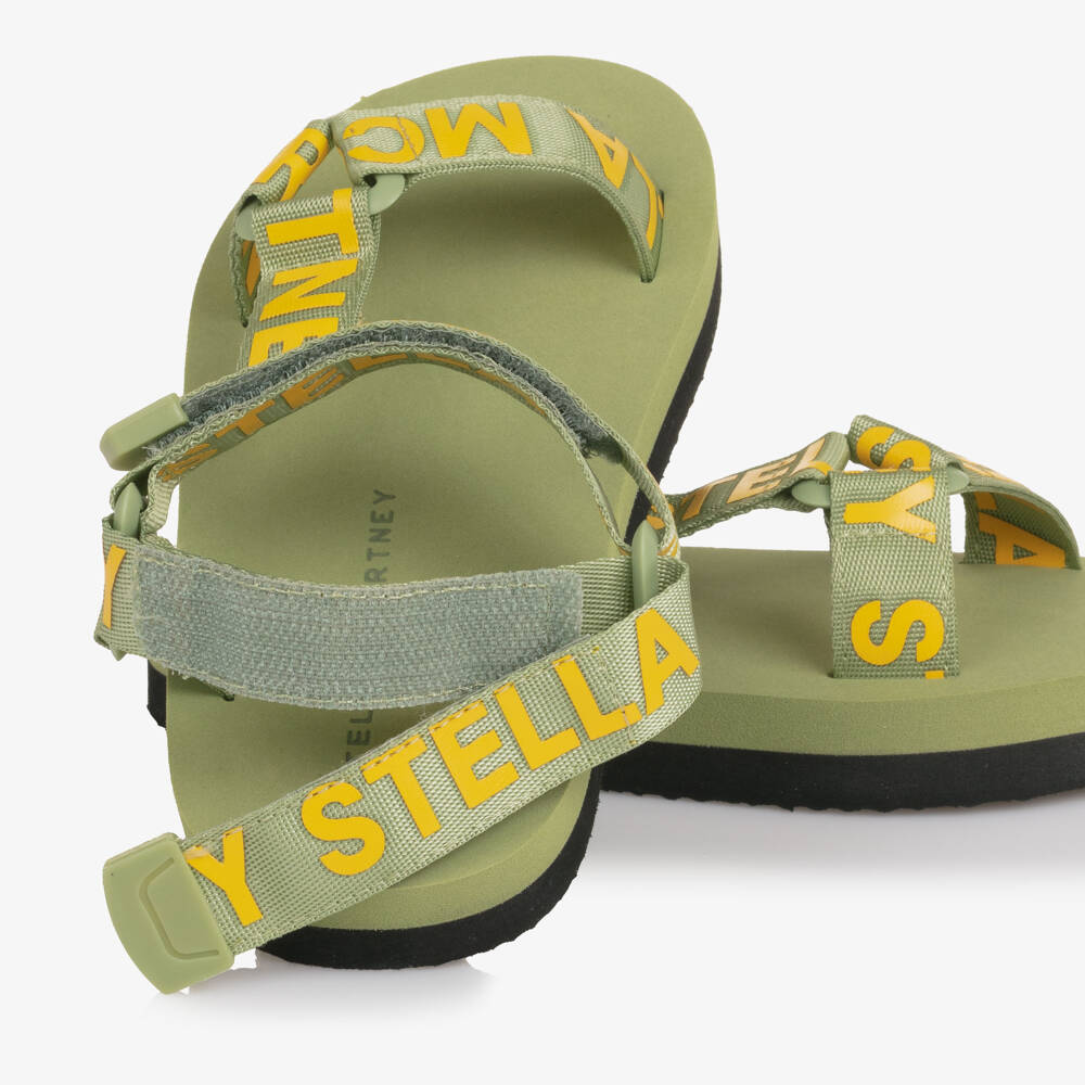 Stella McCartney Kids-Boys Olive Green & Yellow Logo Sandals | Childrensalon Outlet