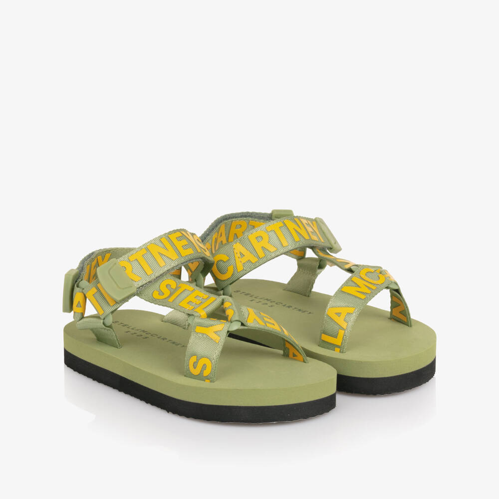 Stella McCartney Kids-Boys Olive Green & Yellow Logo Sandals | Childrensalon Outlet