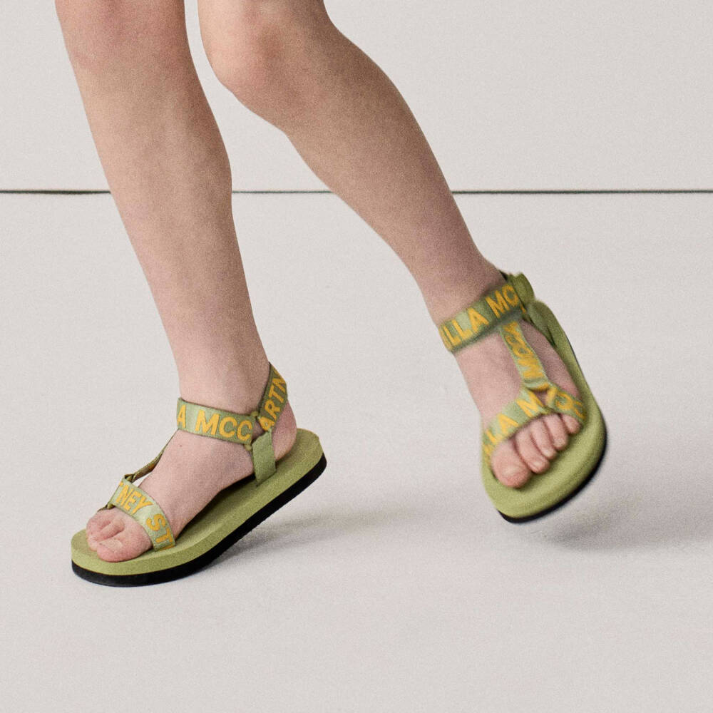 Stella McCartney Kids-Boys Olive Green & Yellow Logo Sandals | Childrensalon Outlet