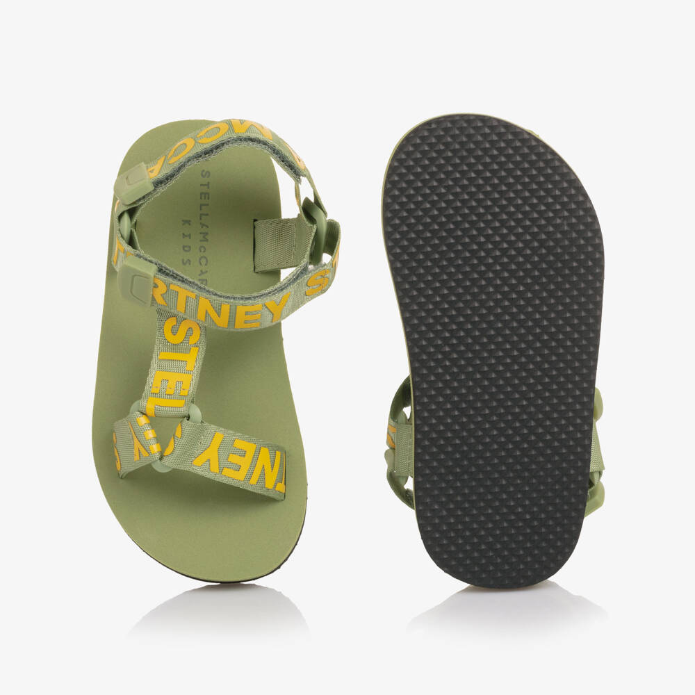 Stella McCartney Kids-Boys Olive Green & Yellow Logo Sandals | Childrensalon Outlet