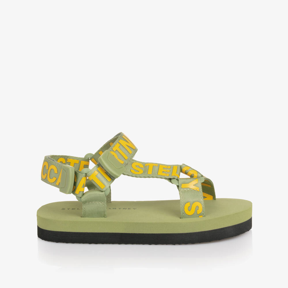 Stella McCartney Kids-Boys Olive Green & Yellow Logo Sandals | Childrensalon Outlet