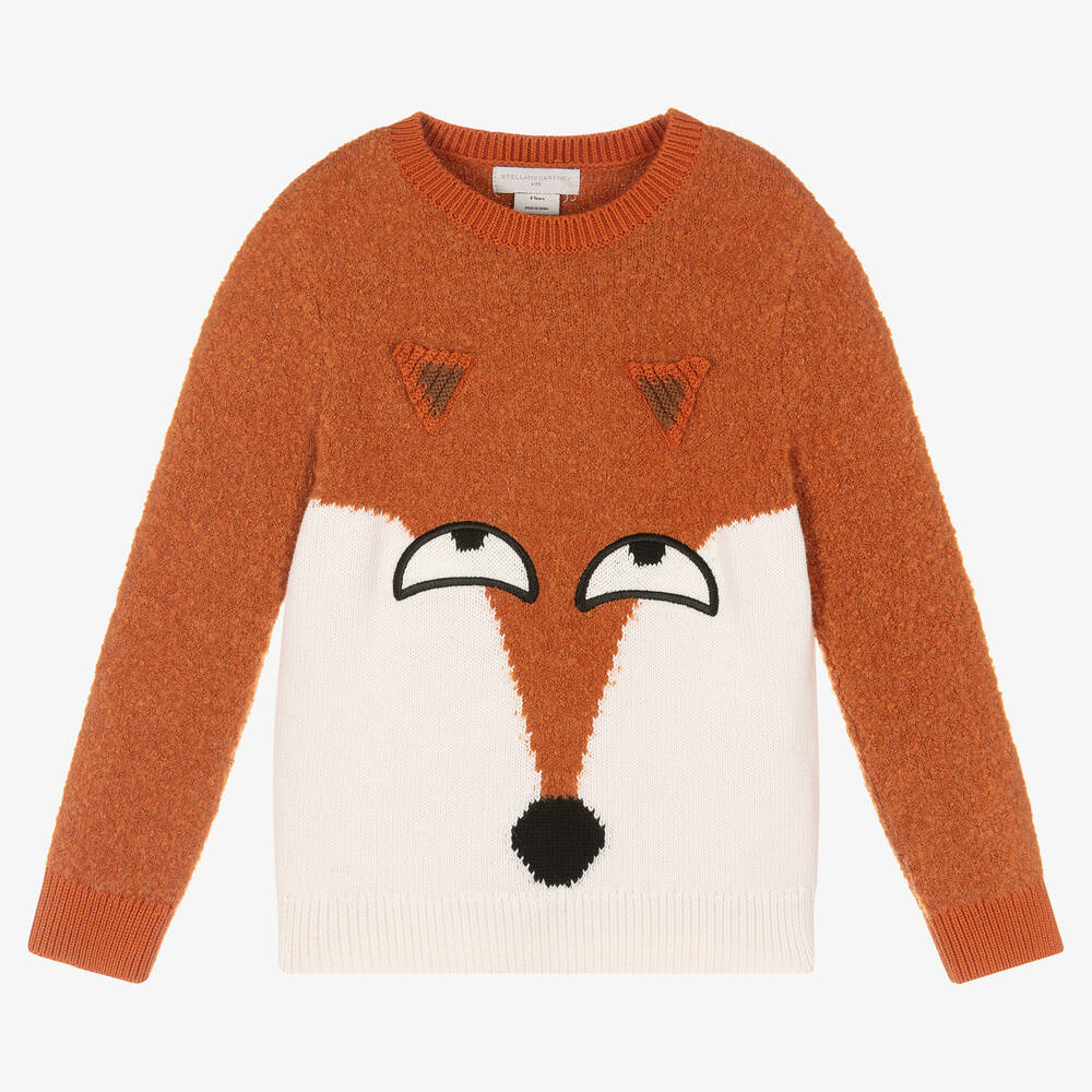 Stella McCartney Kids - Boys Orange Knitted Fox Sweater | Childrensalon