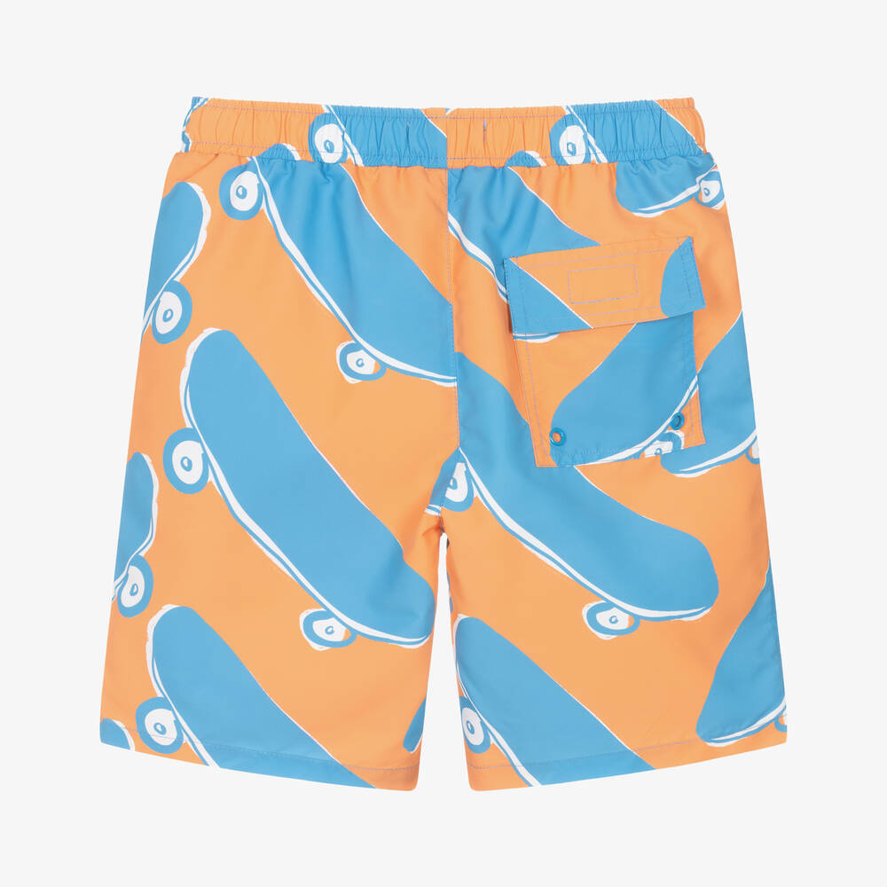 Stella McCartney Kids-Boys Orange Skateboard Print Swim Shorts | Childrensalon Outlet