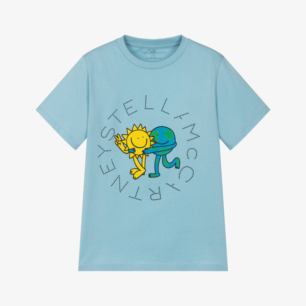Stella McCartney Kids-Boys Pale Blue Cotton Sun & Earth T-Shirt | Childrensalon Outlet