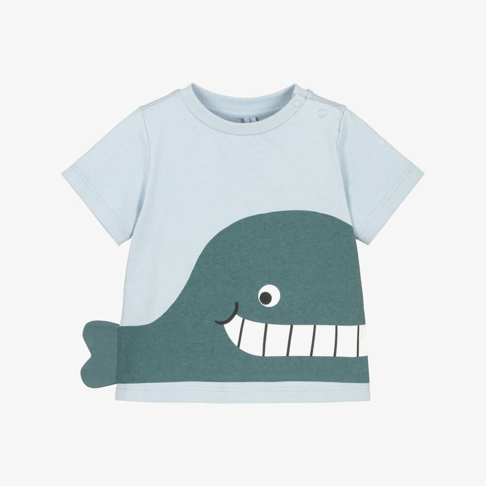 Stella McCartney Kids-Boys Pale Blue Cotton T-Shirt with Whale Graphic | Childrensalon Outlet