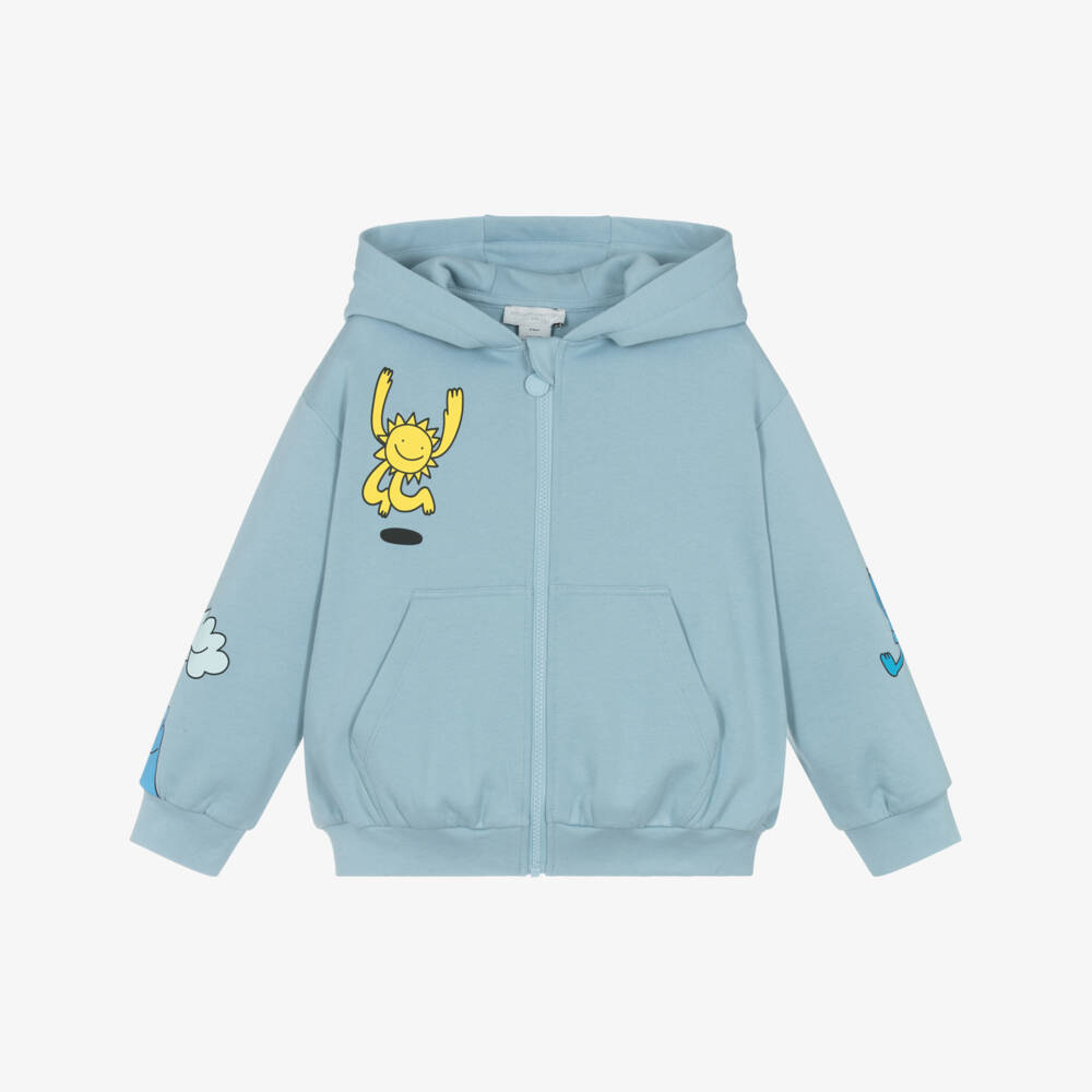 Stella McCartney Kids-Boys Pale Blue Earth & Friends Cotton Zip-Up Hoodie | Childrensalon Outlet