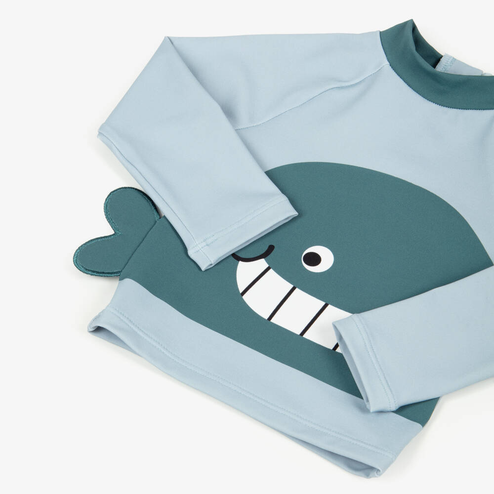 Stella McCartney Kids-Boys Pale Blue Whale Motif Swim Top (UPF50+) | Childrensalon Outlet