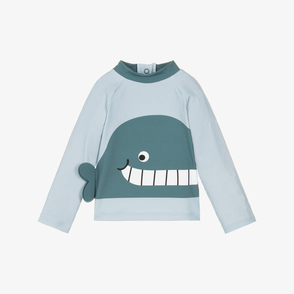 Stella McCartney Kids-Boys Pale Blue Whale Motif Swim Top (UPF50+) | Childrensalon Outlet