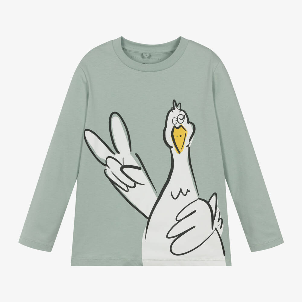 Stella McCartney Kids-توب بطبعة أوزة قطن لون أخضر باستيل للأولاد | Childrensalon Outlet