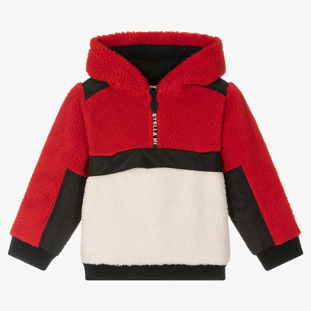 Stella McCartney Kids - Boys Red & Ivory Fleece Hoodie | Childrensalon