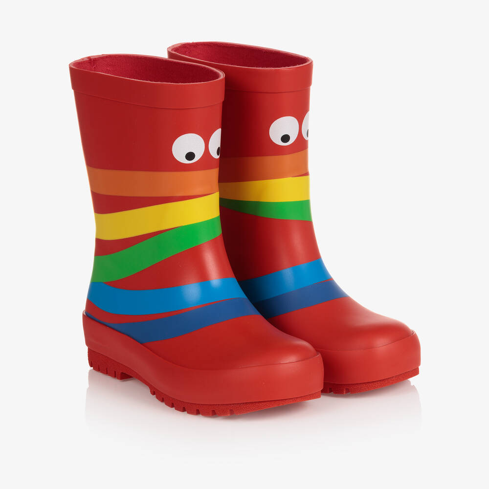 Stella McCartney Kids - Rote Gummistiefel mit Regenbogen-Print | Childrensalon