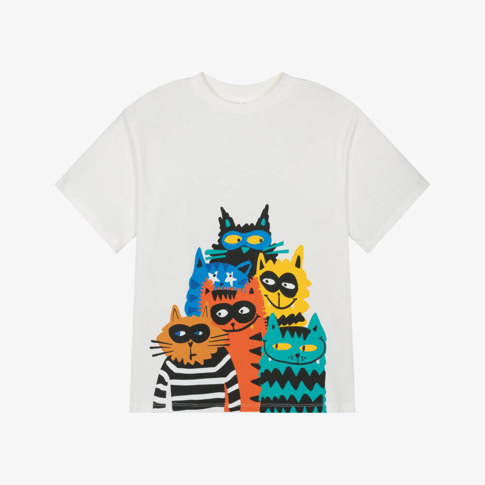 Stella McCartney Kids-Boys Soft Ivory Cat Tee | Childrensalon Outlet