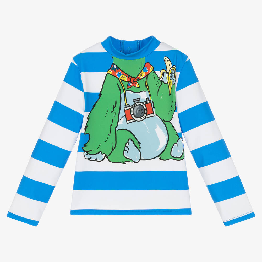 Stella McCartney Kids-توب واقي من الشمس لون أبيض وأزرق (UPF50+) | Childrensalon Outlet