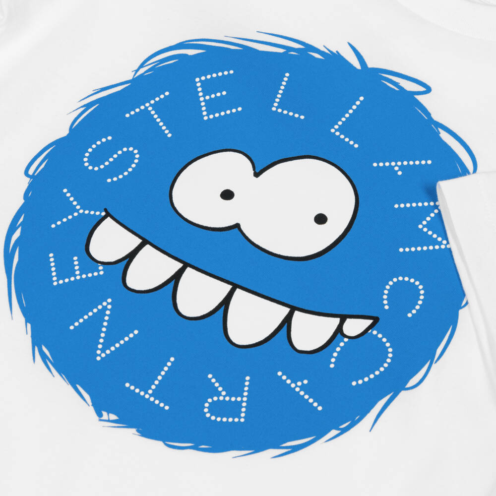 Stella McCartney Kids-تي شيرت أبيض وأزرق للأولاد بطبعة اليتي | Childrensalon Outlet
