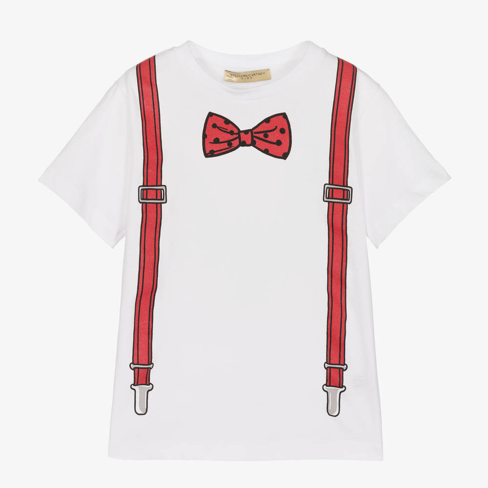 Stella McCartney Kids - Boys White Bow-Tie Organic Cotton T-Shirt | Childrensalon