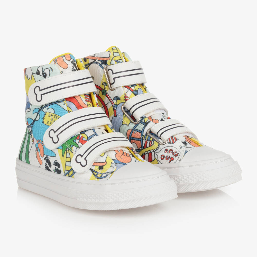 Stella McCartney Kids - Boys White Canvas High-Top Trainers | Childrensalon