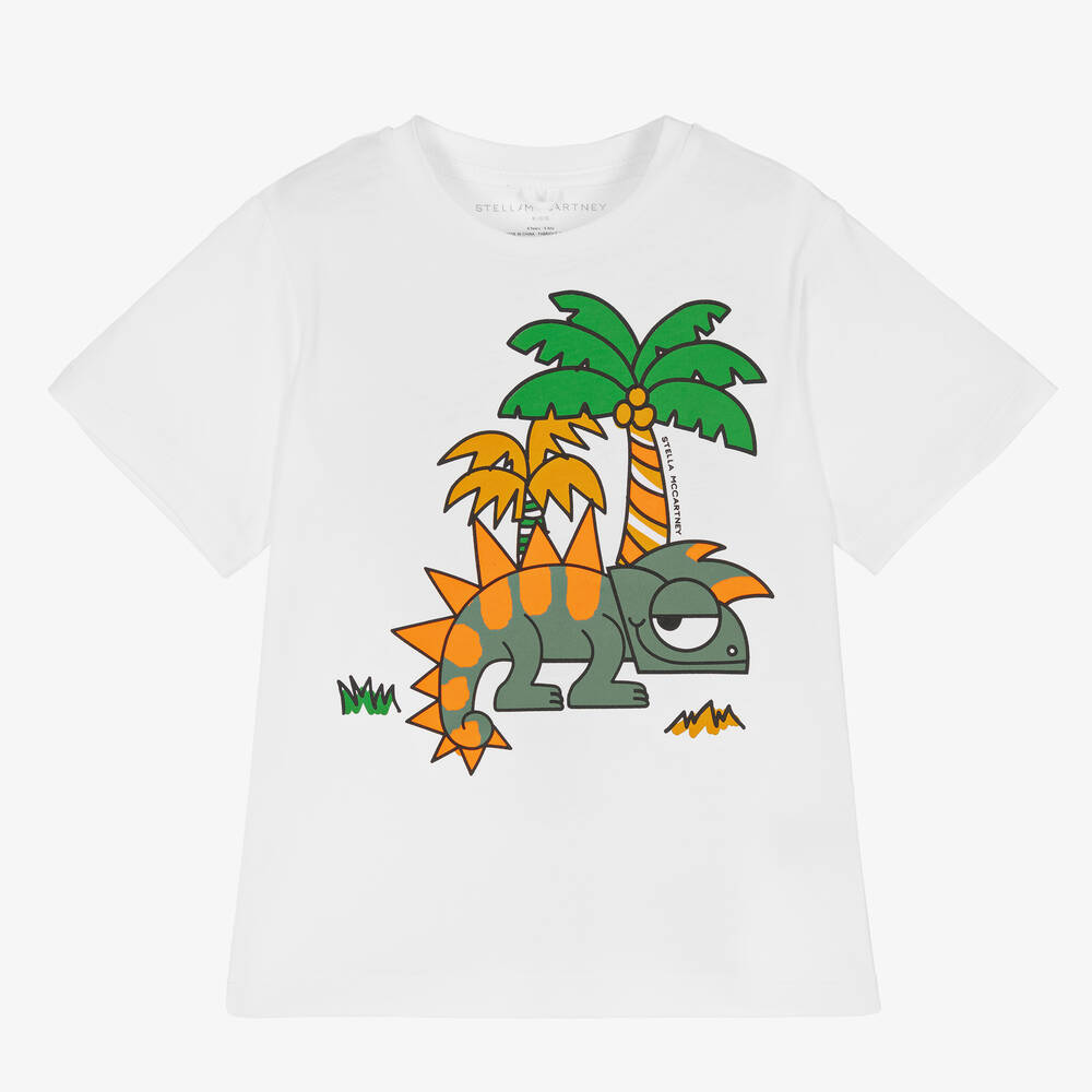 Stella McCartney Kids - Boys White Cotton Gecko T-Shirt | Childrensalon
