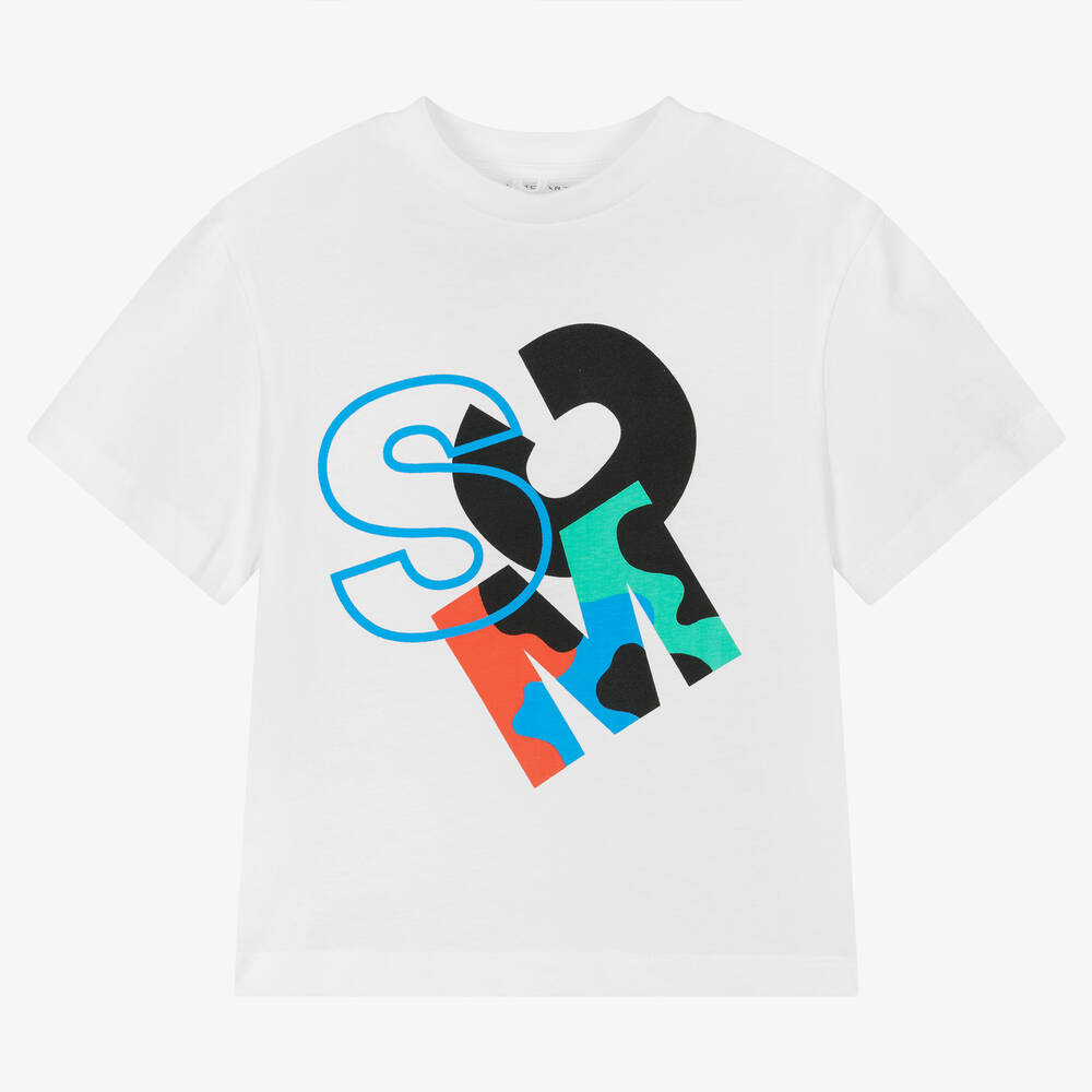 Stella McCartney Kids - Boys White Cotton Logo T-Shirt | Childrensalon