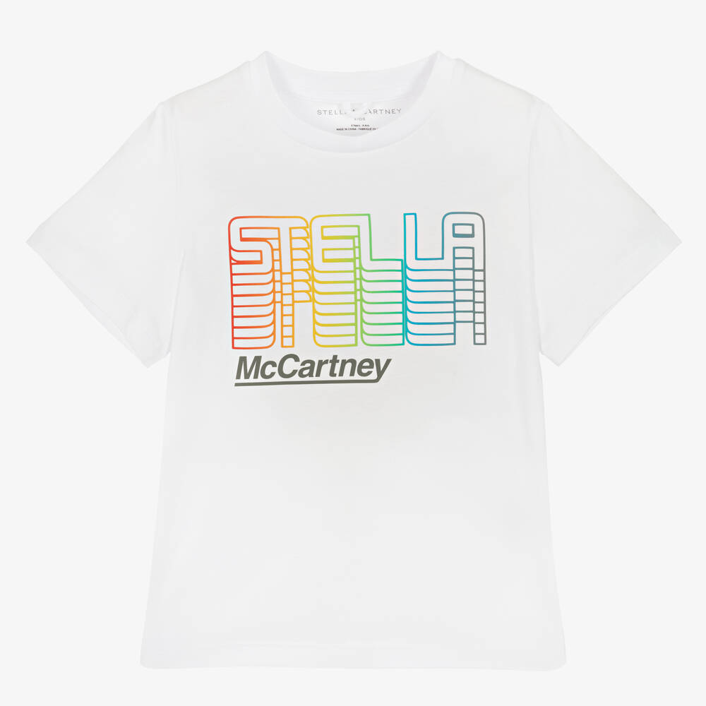 Stella McCartney Kids - Boys White Cotton Logo T-Shirt | Childrensalon