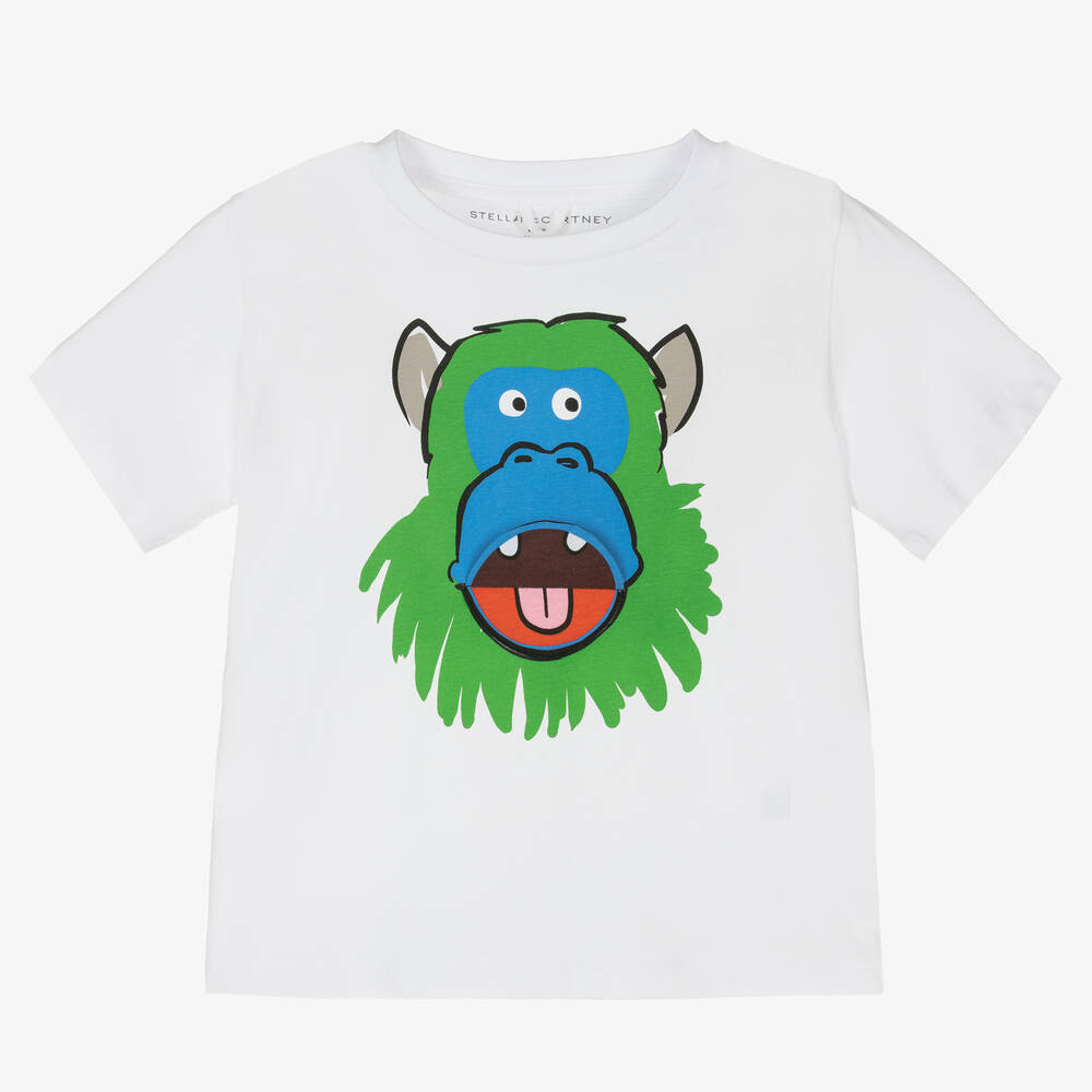 Stella McCartney Kids - Weißes Affen-T-Shirt aus Baumwolle | Childrensalon
