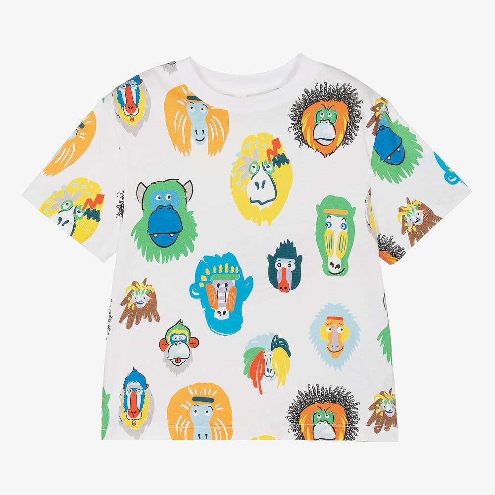 Stella McCartney Kids - Weißes Affen-T-Shirt aus Baumwolle | Childrensalon