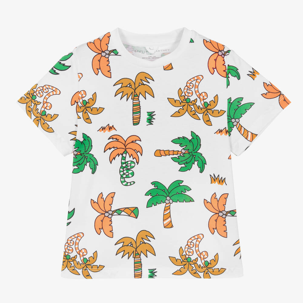 Stella McCartney Kids - Boys White Cotton Palm Tree T-Shirt | Childrensalon