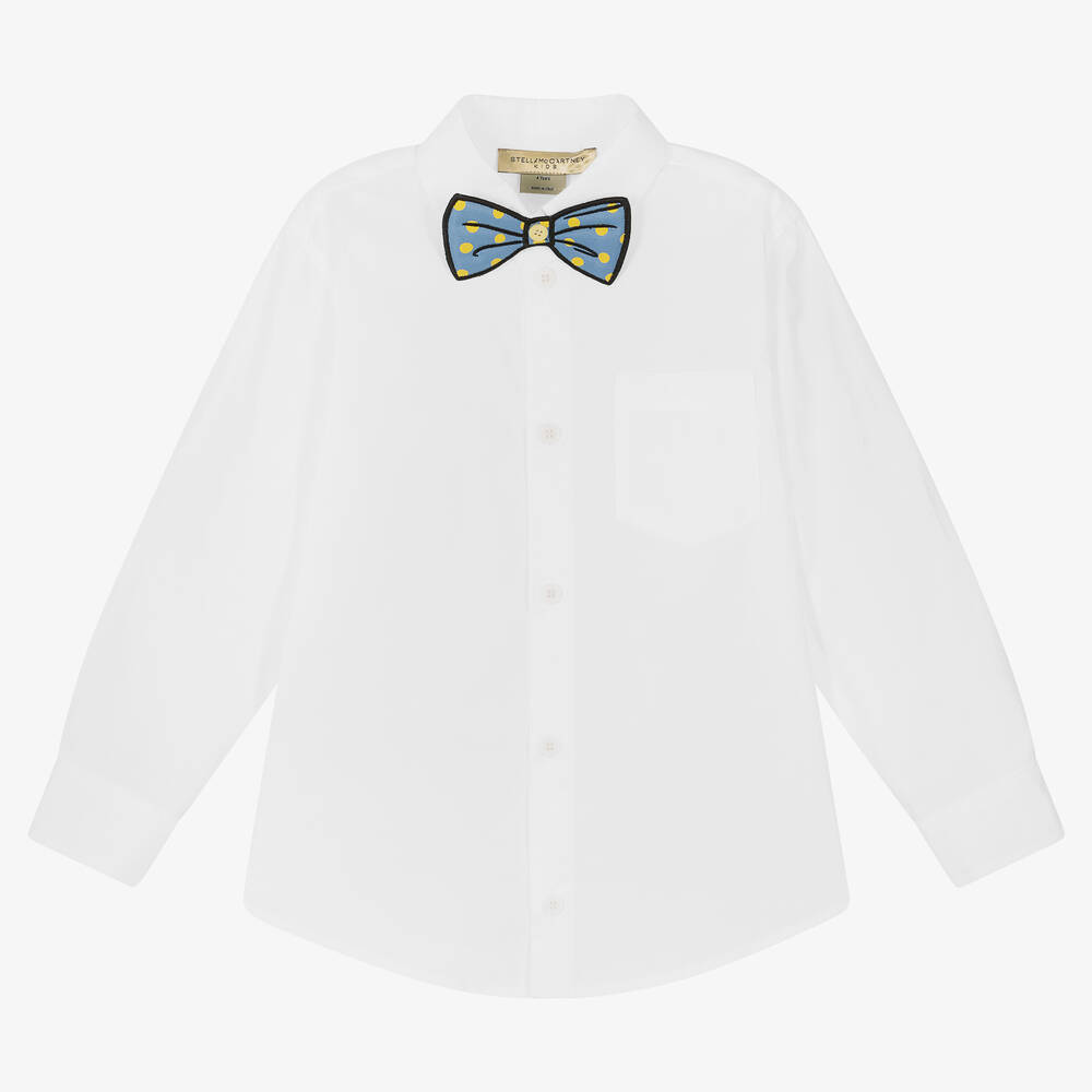Stella McCartney Kids - قميص بربطة عنق قطن بوبلين لون أبيض للأولاد | Childrensalon