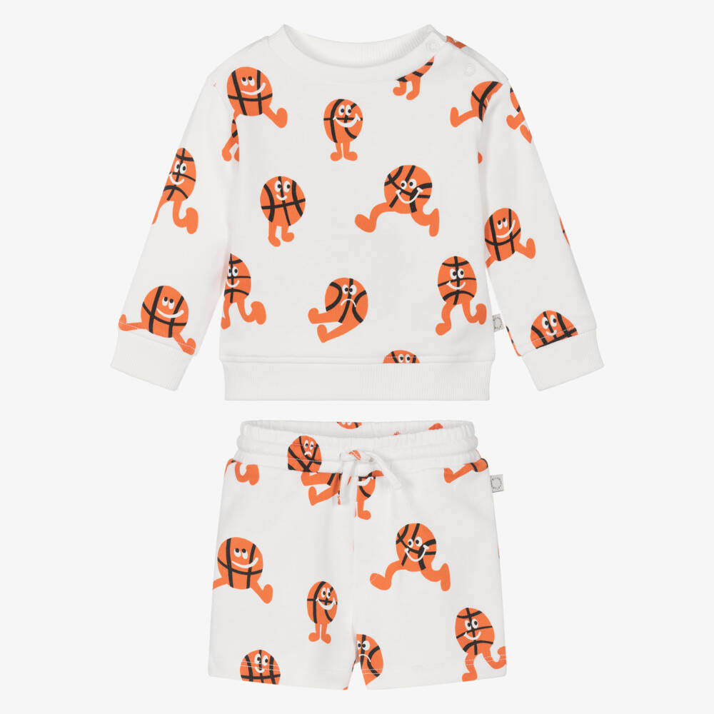 Stella McCartney Kids-Boys White Cotton Shorts Set with Basketball Characters | Childrensalon Outlet