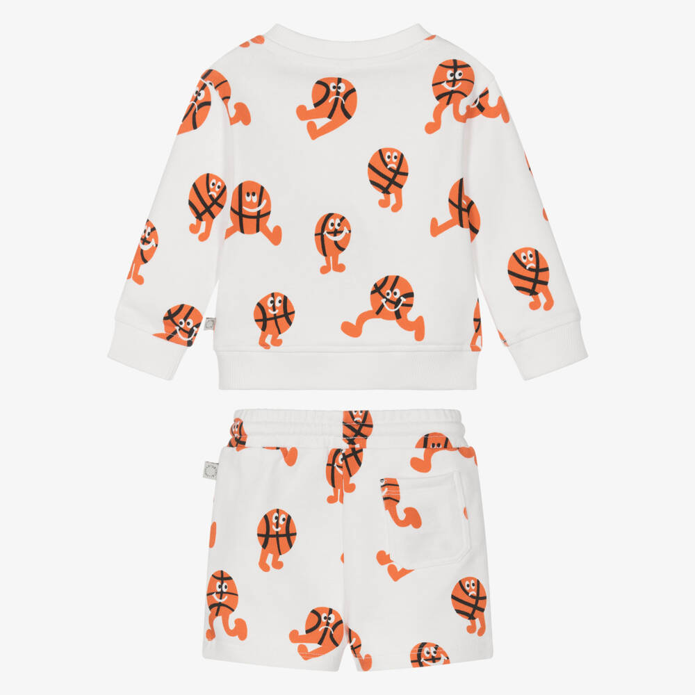 Stella McCartney Kids-Boys White Cotton Shorts Set with Basketball Characters | Childrensalon Outlet