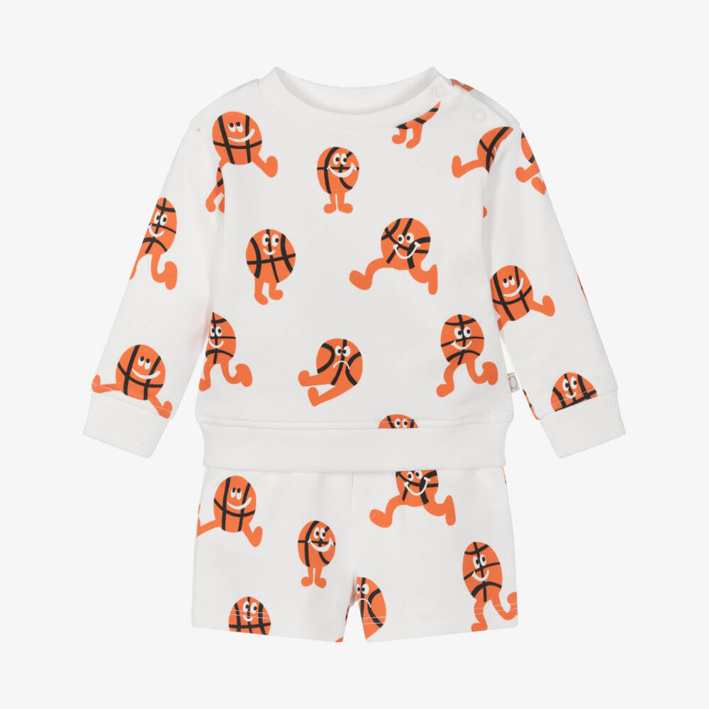 Stella McCartney Kids-Boys White Cotton Shorts Set with Basketball Characters | Childrensalon Outlet