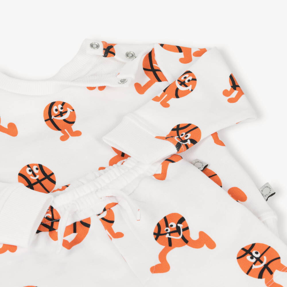 Stella McCartney Kids-Boys White Cotton Shorts Set with Basketball Characters | Childrensalon Outlet