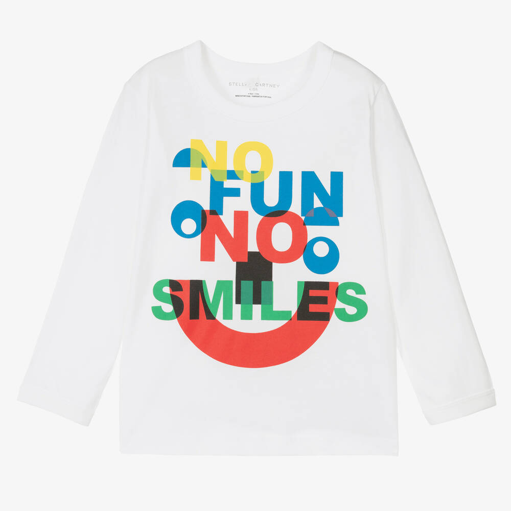 Stella McCartney Kids - Boys White Cotton Slogan Top | Childrensalon