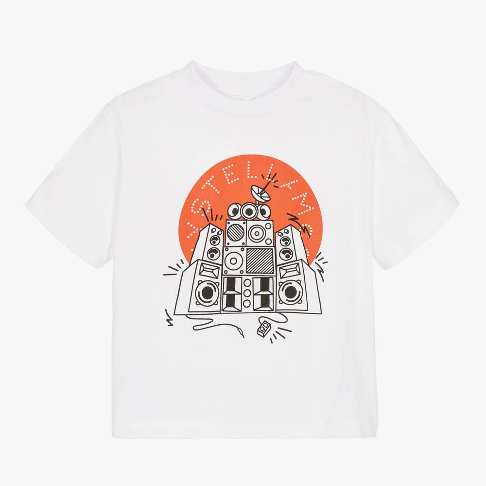 Stella McCartney Kids - Белая хлопковая футболка с динамиками | Childrensalon