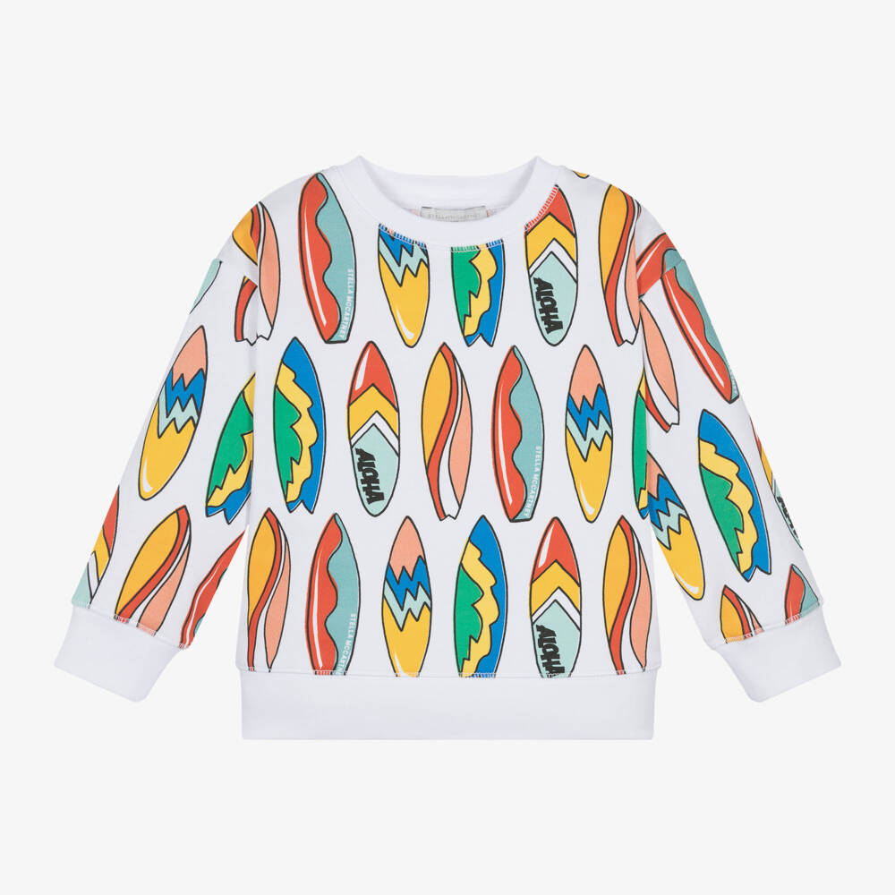 Stella McCartney Kids-Boys White Cotton Surfboard Sweatshirt | Childrensalon Outlet