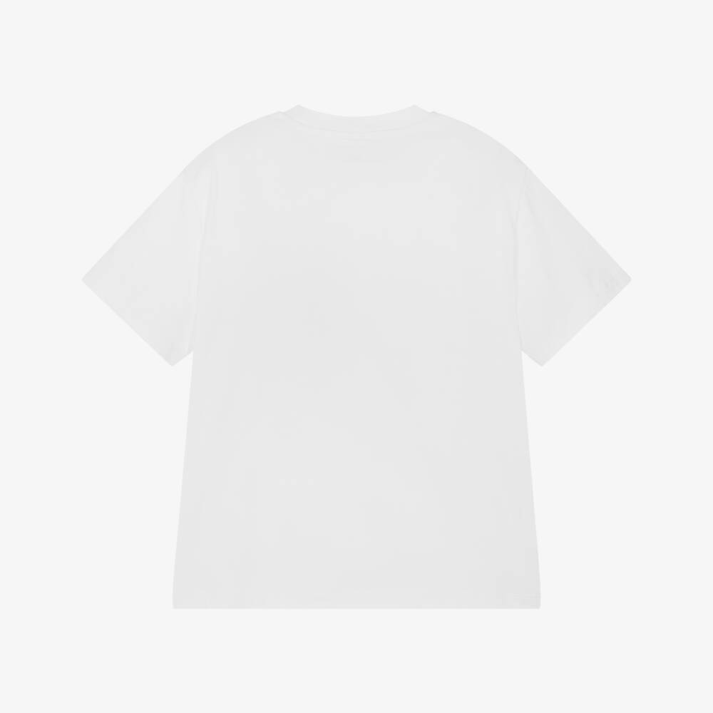 Stella McCartney Kids-Boys White Cotton T-Shirt With Varsity Logo & Chest Pocket | Childrensalon Outlet