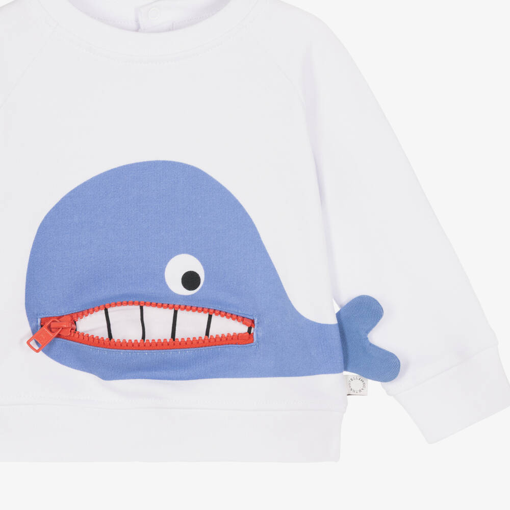 Stella McCartney Kids-Boys White Cotton Whale Motif Sweatshirt | Childrensalon Outlet