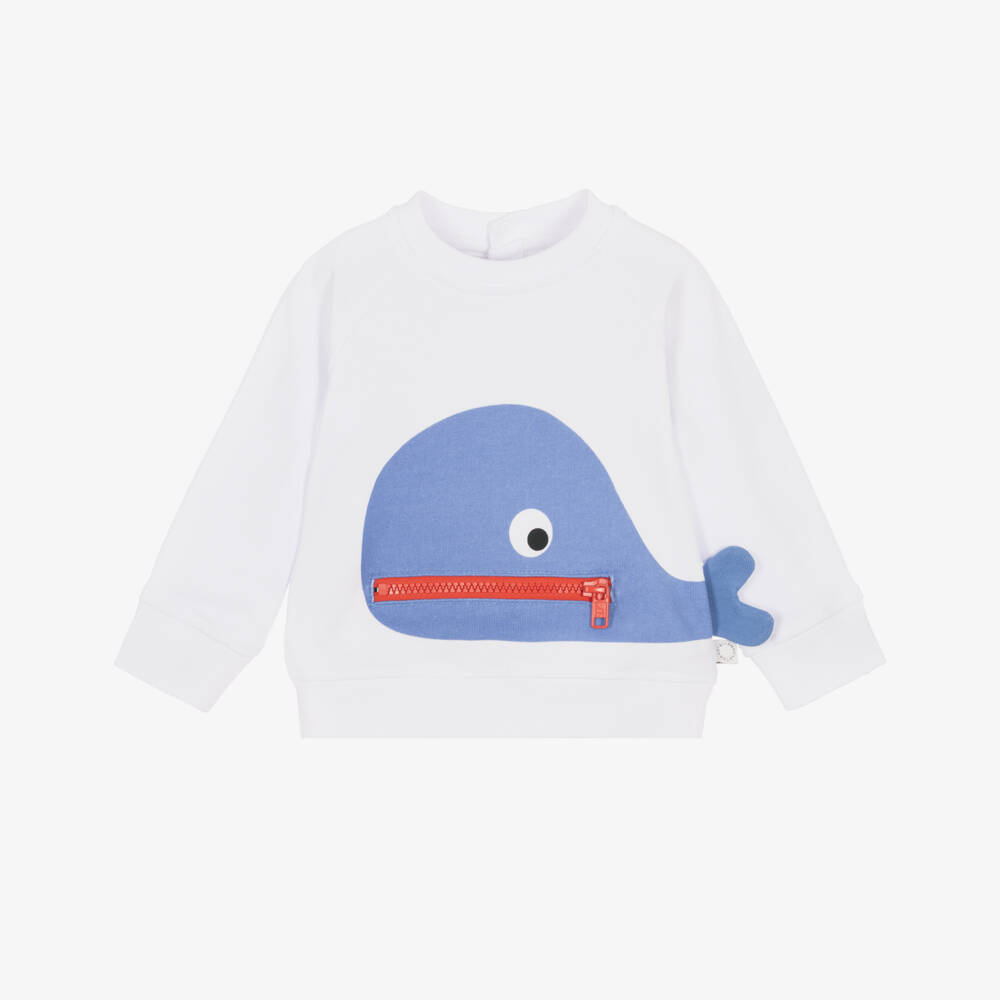 Stella McCartney Kids-Boys White Cotton Whale Motif Sweatshirt | Childrensalon Outlet