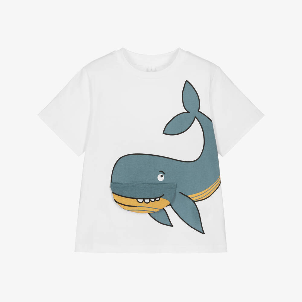 Stella McCartney Kids-Boys White Cotton Whale Print T-Shirt | Childrensalon Outlet