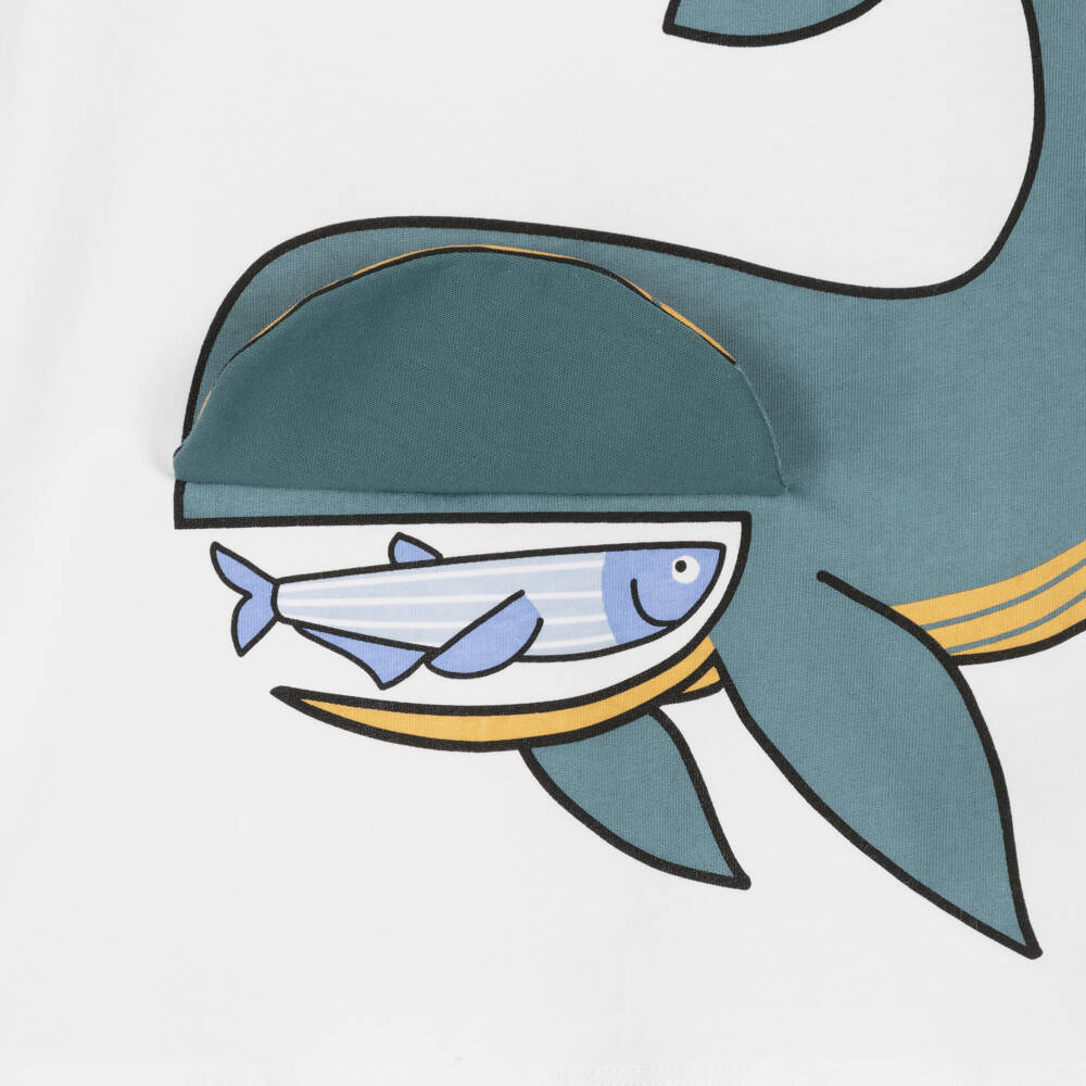 Stella McCartney Kids-Boys White Cotton Whale Print T-Shirt | Childrensalon Outlet