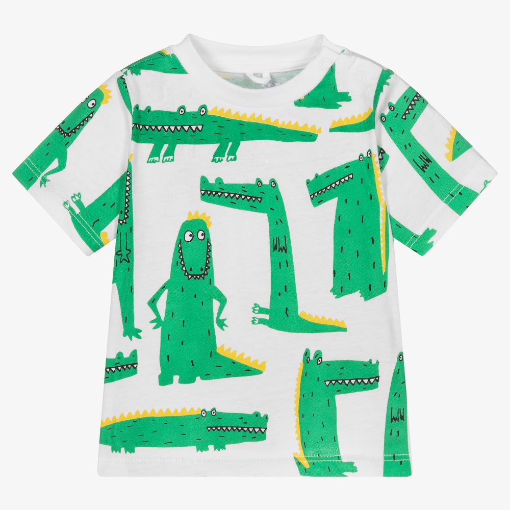 Stella McCartney Kids-Белая футболка с крокодилами для мальчиков | Childrensalon Outlet