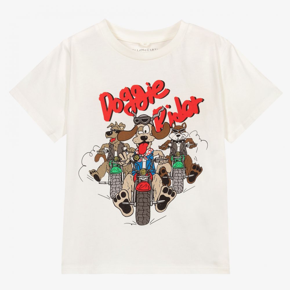 Stella McCartney Kids - Boys White Dog Rider T-Shirt | Childrensalon